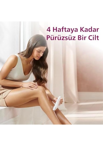 Philips Epilasyon Cihazı, Islak ve Kuru Kablosuz Kullanım, Ekstra Geniş Başlık, LED Işık, Hassas Bölge Başlığı, Optimum Temas Başlığı, 10 Dakikada Pürüzsüz Cilt, Beyaz Renk, BRE700/05 modelleri