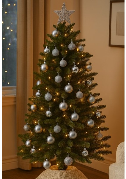 biton 12’li yılbaşı çam ağacı süsü gümüş – 4 cm parlak & simli karışık top süsler noel çam ağacı süsü modelleri