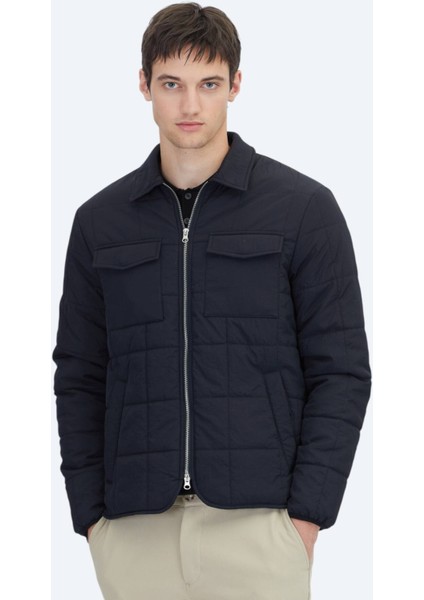 Siyah Regular Fit Bebe Yaka Casual Dokuma Mont