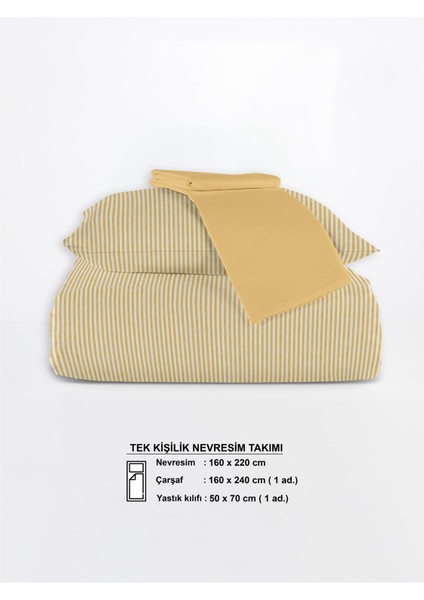 Striped %100 Pamuk Ranforce Yezra Sarı Ipliği Boyalı Nevresim Takımı Tek Kişilik - 160X220 cm indirimleri