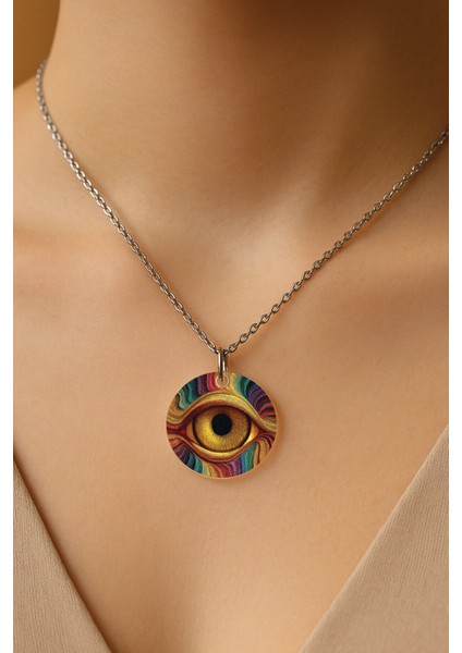 Şeffaf Sert Akrilik Kolye Ucu ve Üzeri Zincirli Desenli Kolye Göz Karakter