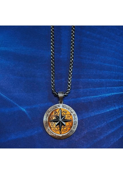 Pusula Figürlü Hz.süleyman Mührü El Işçiliği 925 Ayar Gümüş Erkek Kolye fiyatları