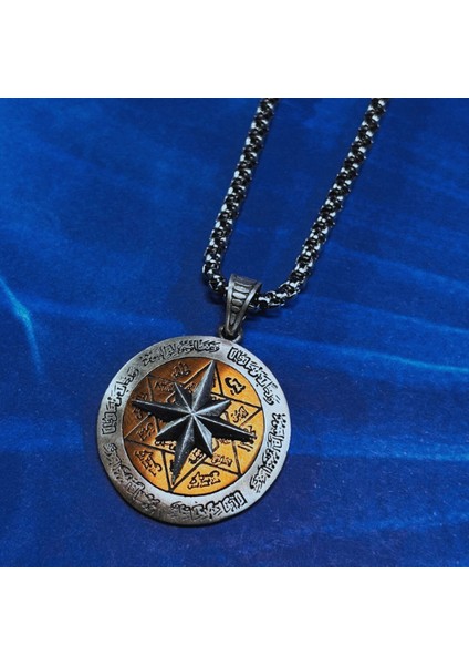 Pusula Figürlü Hz.süleyman Mührü El Işçiliği 925 Ayar Gümüş Erkek Kolye modelleri