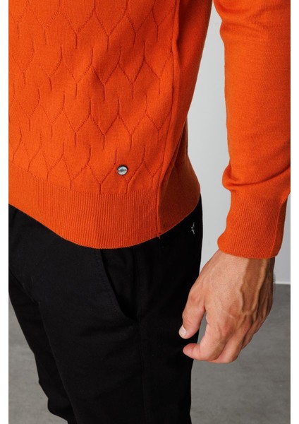 Turuncu Standart Fit Dar Kalıp Yarım Balıkçı Düz Uzun Kollu Triko modelleri