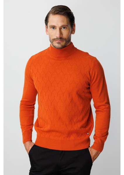 Turuncu Standart Fit Dar Kalıp Yarım Balıkçı Düz Uzun Kollu Triko fırsatları