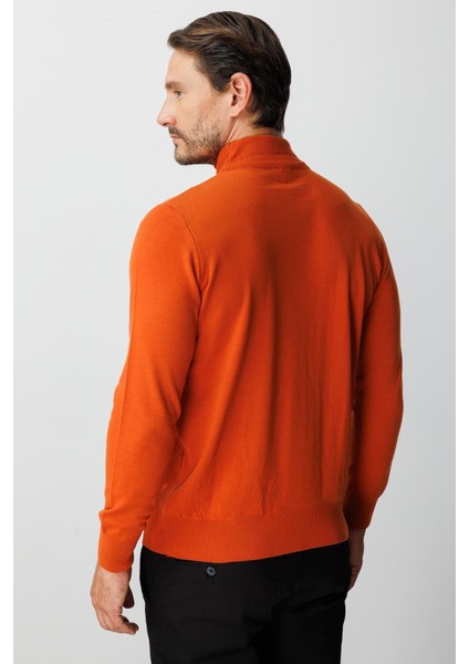 Turuncu Standart Fit Dar Kalıp Yarım Balıkçı Düz Uzun Kollu Triko indirimleri
