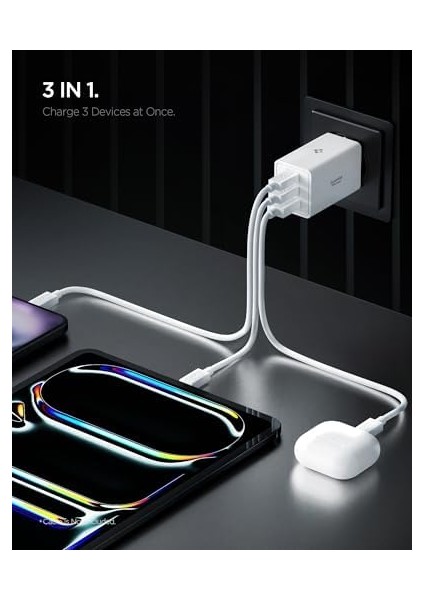 67W Usb-C + Usb-A 3 Port Hızlı Şarj Aleti Pps 2.0 Desteği Isı Düşüren Gan Pro Destekli Akım Korumalı Güç Adaptörü,, Ipad, MacBook Type-C - ACH08710 fiyatları
