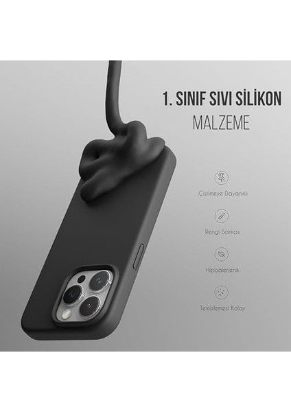 Kılıf Ince Sıvı Silikon 3 Katmanlı Tam Kaplamalı Yumuşak Jel Kauçuk Kılıf Kapak (15 Pro Max Siyah) fiyatları