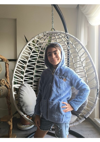 erkek Kız Çocuk Unisex Peluş Polar Hırka Kapşonlu Fermuarlı Cepli Mavi, Koyu Mavi !!! Dar Kalıp indirimleri