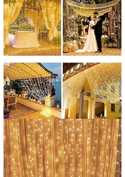 Perde LED Işıklar Animasyonlu Kumandalı Fişli - Günışığı (3x2) modelleri