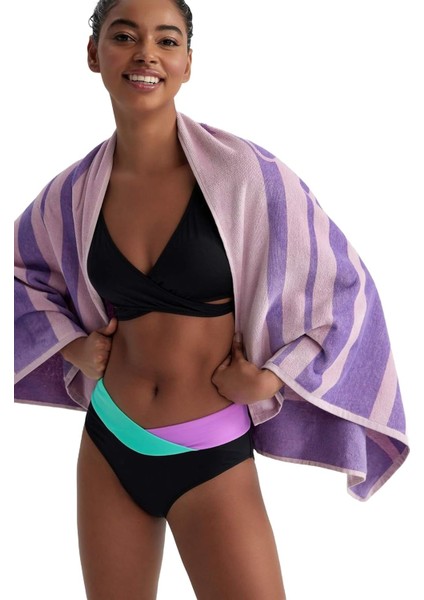 Kadın Kadın Pamuklu Plaj Havlusu, Lila,