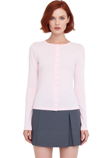 Kadın Vücuda Oturan Tam Düğmeli Bisiklet Yaka Örme Üst Kaliteli Şık Rahat Modern Zarif Günlük fiyatları