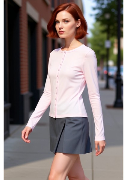 Kadın Vücuda Oturan Tam Düğmeli Bisiklet Yaka Örme Üst Kaliteli Şık Rahat Modern Zarif Günlük fırsatları