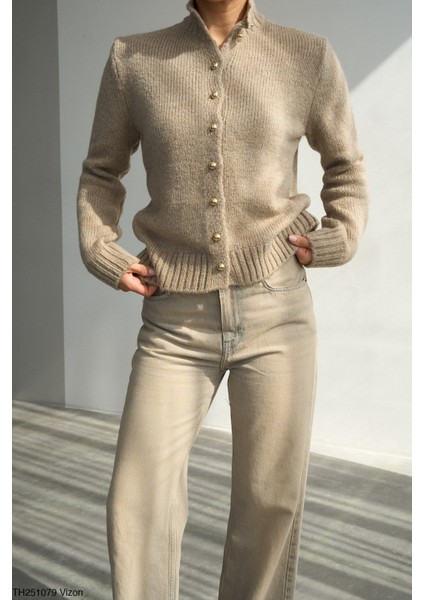 Vizon Dik Yaka Inci Düğmeli Hırka fiyatları