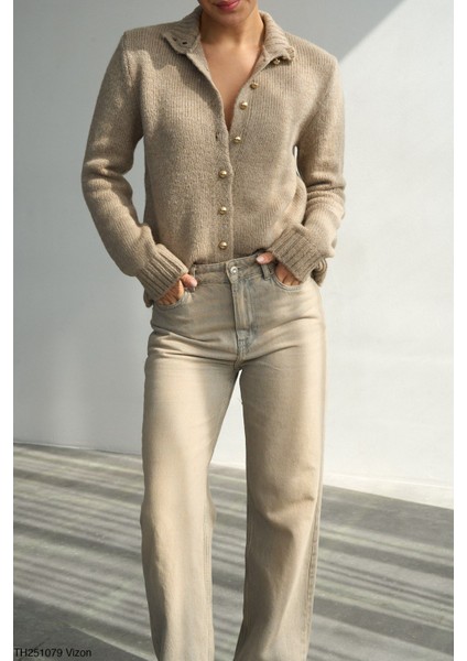 Vizon Dik Yaka Inci Düğmeli Hırka modelleri