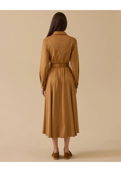 10002521311007 Önden Düğmeli Beli Kemerli Süet Elbise modelleri