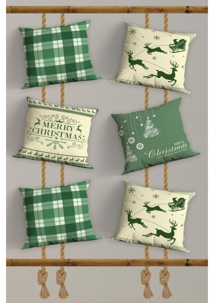6’li Yılbaşı Desenli, Dekoratif Çift Tarafı Dijital Baskı, Yastık Kılıfı, Kırlent Kılıfı, Fermuarlı