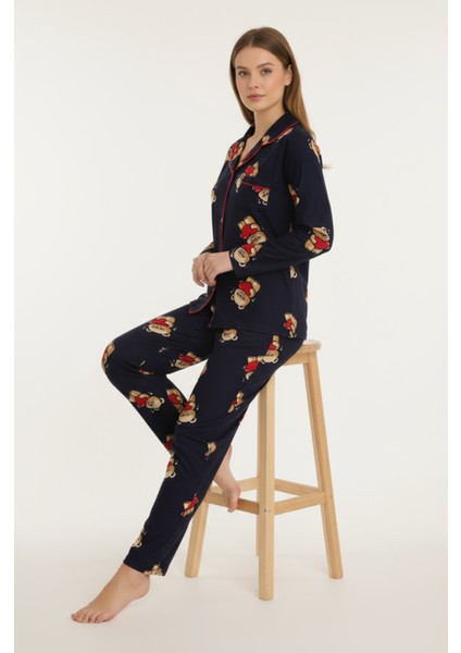 Luxury Soft Lacivert Ayıcık Desenli Uzun Kollu Kadın Pijama Takımı – 3057 fiyatları