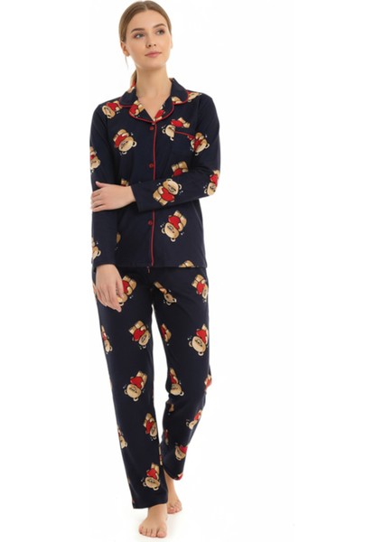 Luxury Soft Lacivert Ayıcık Desenli Uzun Kollu Kadın Pijama Takımı – 3057 modelleri