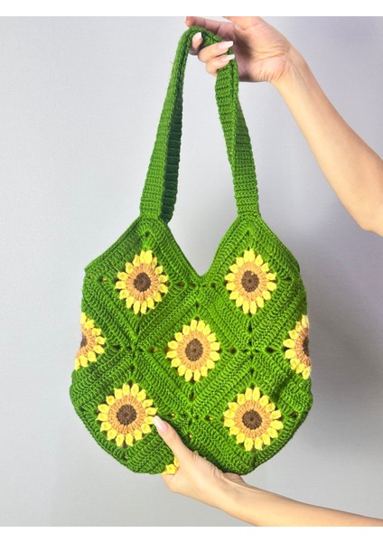 El Örgüsü Astarlı Ay Çiçeği Kadın Çanta 32X32 cm