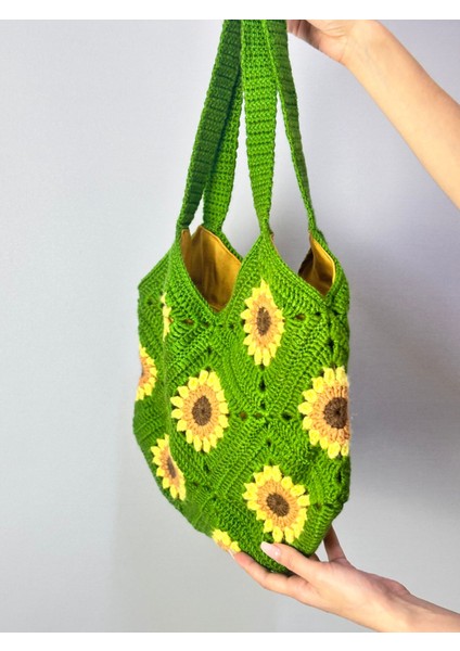 El Örgüsü Astarlı Ay Çiçeği Kadın Çanta 32X32 cm modelleri