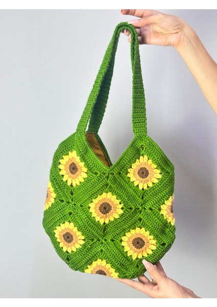 El Örgüsü Astarlı Ay Çiçeği Kadın Çanta 32X32 cm fırsatları