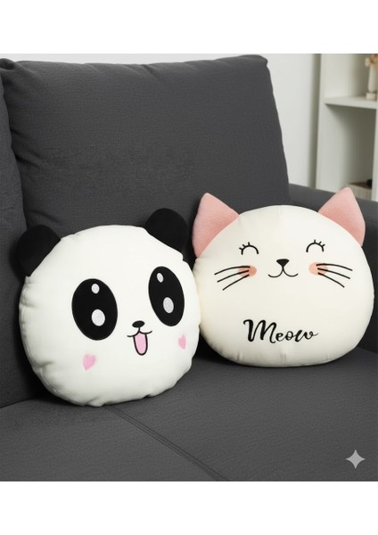 Sozzy Sevimli Peluş Panda ve Kedi Yastık Seti