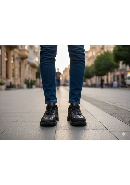 Erkek Günlük Mevsimlik Kışlık Hakiki Deri Siyah Ayakkabı Tpu Taban Ortopedik Bağcıklı