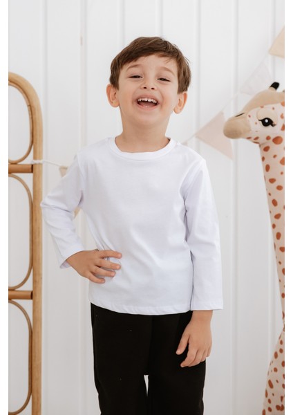 Uzun Kollu ve Pamuklu Beyaz Tişört Erkek Çocuk fiyatları
