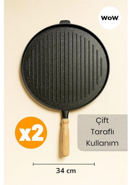 2'li Gözleme & Krep Tavası 36 cm – Büyük Boy Yanmaz Yapışmaz