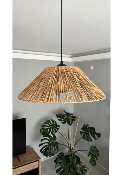 El Yapımı Doğal Kağıt Rafya - Bohem Rustik Hasır Salon,yatak Odası Sarkıt Avize (40 Cm) (Siyah Duy) modelleri