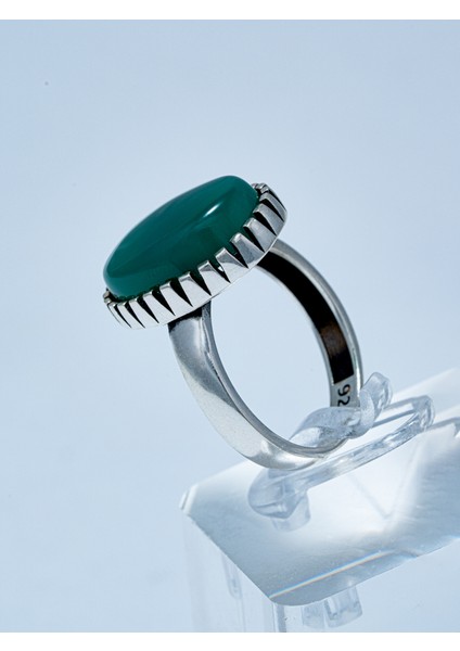 Oval Kesim Yeşil Onıx Taşlı 925 Ayar Gümüş Erkek Yüzük Tek Adet Mevcut fiyatları