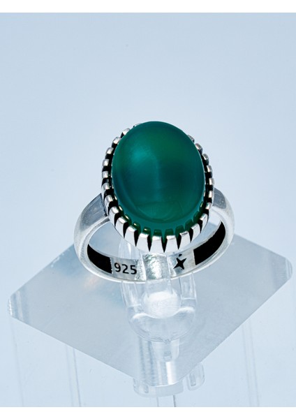 Oval Kesim Yeşil Onıx Taşlı 925 Ayar Gümüş Erkek Yüzük Tek Adet Mevcut modelleri