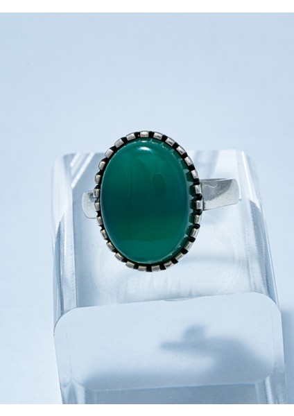 Oval Kesim Yeşil Onıx Taşlı 925 Ayar Gümüş Erkek Yüzük Tek Adet Mevcut fırsatları