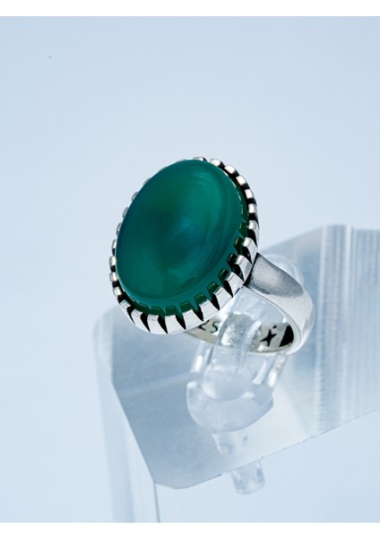 Oval Kesim Yeşil Onıx Taşlı 925 Ayar Gümüş Erkek Yüzük Tek Adet Mevcut indirimleri