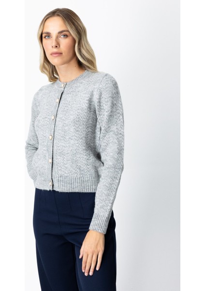 Kadın Düğmeli Sıfır Yaka Hırka 63903 Gri fiyatları