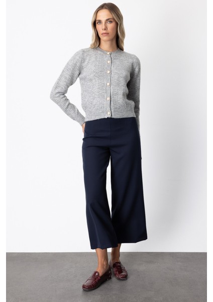 Kadın Düğmeli Sıfır Yaka Hırka 63903 Gri modelleri