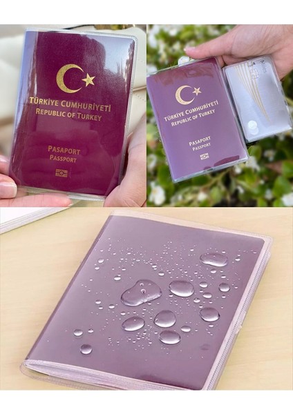 Şeffaf Pasaport Kılıfı Kalın Mikron Kart Bölmeli Desenli Pasaport Kabı - Islamic