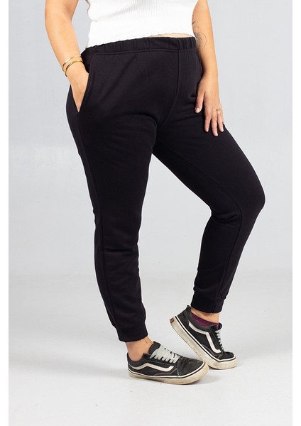 3 Iplik Penye Eşofman Altı Büyük Beden Siyah | Şardonsuz Rahat Kesim fiyatları