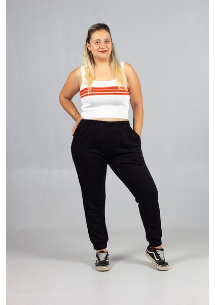 3 Iplik Penye Eşofman Altı Büyük Beden Siyah | Şardonsuz Rahat Kesim fırsatları