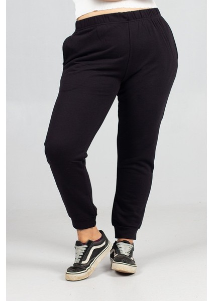 3 Iplik Penye Eşofman Altı Büyük Beden Siyah | Şardonsuz Rahat Kesim indirimleri