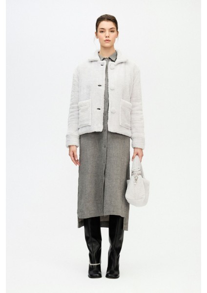 Gri Pelüş Kısa Ceket