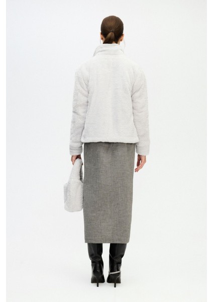 Gri Pelüş Kısa Ceket modelleri