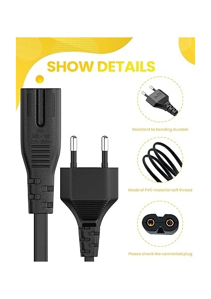 Ab 2- Yuvalı Yazıcı Güç Kablosu Kablosu, Polarize Olmayan (IEC-320-C7 - Cee 7/16) Avrupa Seyahati Için Tv, Yazıcı, Şarj Cihazları, Ps4 Oyun Konsolu ve Daha Fazlası ile Çalışır modelleri