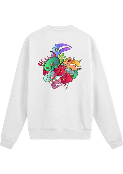 Sırt Baskılı Renkli Soyut Hayvan Tasarımlı Sweatshirt