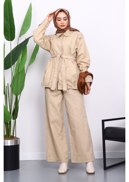 Bej Çıtçıtlı Ceket Pantolonlu Gabardin Takım fiyatları