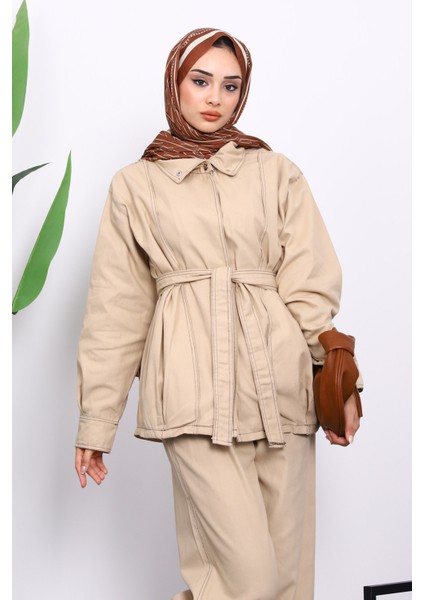 Bej Çıtçıtlı Ceket Pantolonlu Gabardin Takım modelleri