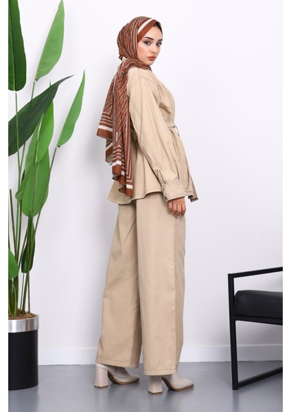 Bej Çıtçıtlı Ceket Pantolonlu Gabardin Takım fırsatları