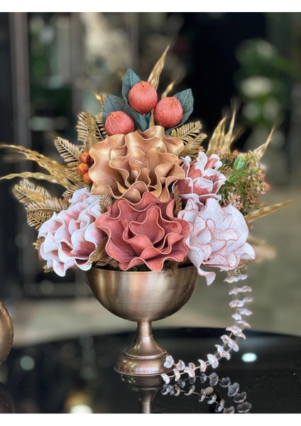 Yapay Çiçekli Antik Yuvarlak Vazo No:6