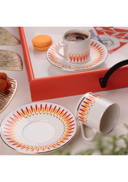 Palm 4 Parça Kahve Fincan Takımı - Turuncu